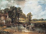 London National Gallery Top 20 14 John Constable - The Hay Wain John Constable - The Haywain, 1821, 130  185 cm. This painting was voted #2 in the 2005 BBC Greatest Painting in Britain Poll. A horse drawing a cart (haywain) is wading through the clear water of the river, while a dog is watching the cart draw past. On the right a figure in the bushes is mooring a boat while to the left an old farmhouse is almost completely hidden by trees and bushes. The weather conditions show an overcast sky that promises a rapid succession of rain and sunshine.